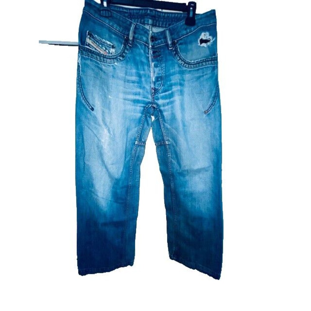 Vintage Diesel Jeans Mens 32x30 Blue Denim Straight Leg Y2K Rumbum Distressed
